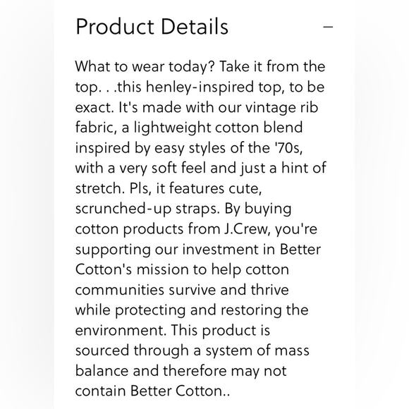 J. Crew Vintage Rib Scrunchie strap 
henley tank - Picture 4 of 10